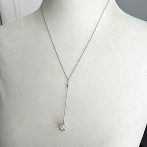 Mirrored elegant disco ball bauble y drop necklace on delicate silver tone chain